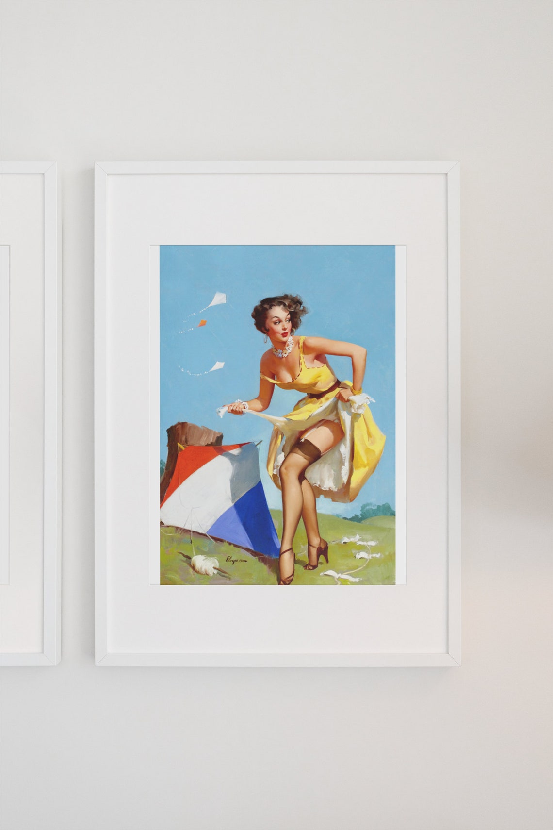 Gil Elvgren The Final Touch Kite Flying Windy Day Pinup Poster - Image 3