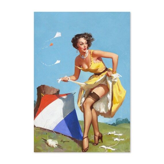 Gil Elvgren The Final Touch Kite Flying Windy Day Pinup Poster