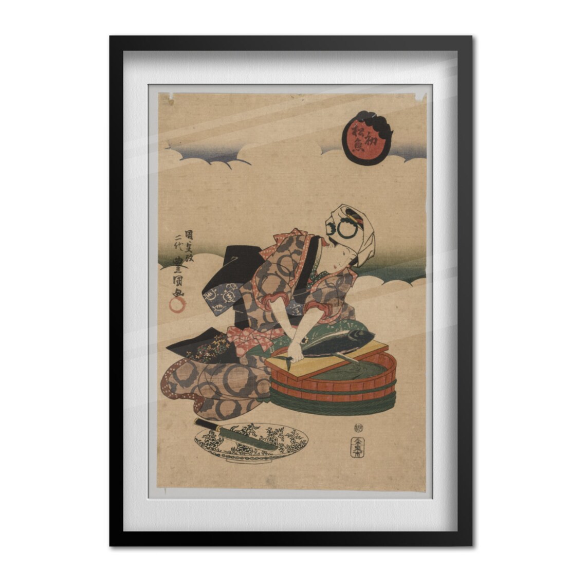 Woman Preparing Bonito Ukiyo E Woodblock Toyokuni Japanese Art Poster - Image 4