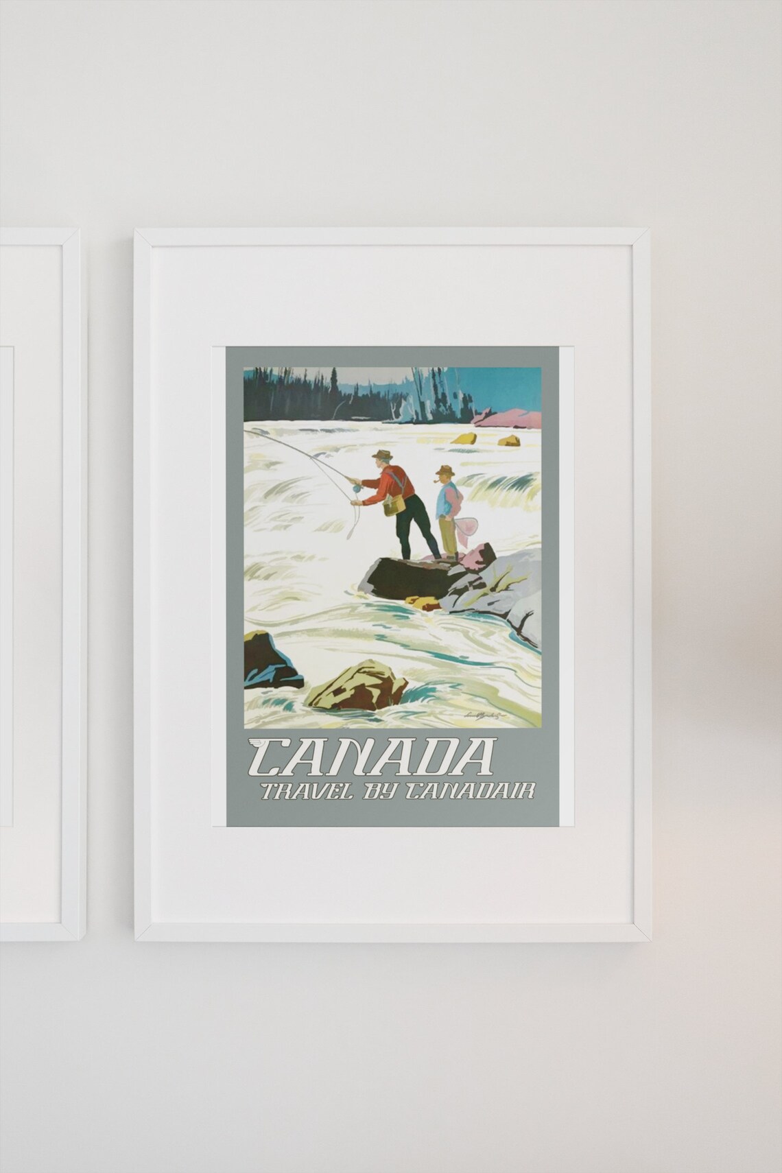 Canada Fly Fishing Wild Rapids Travel By Canadair Vintage Poster - Image 3