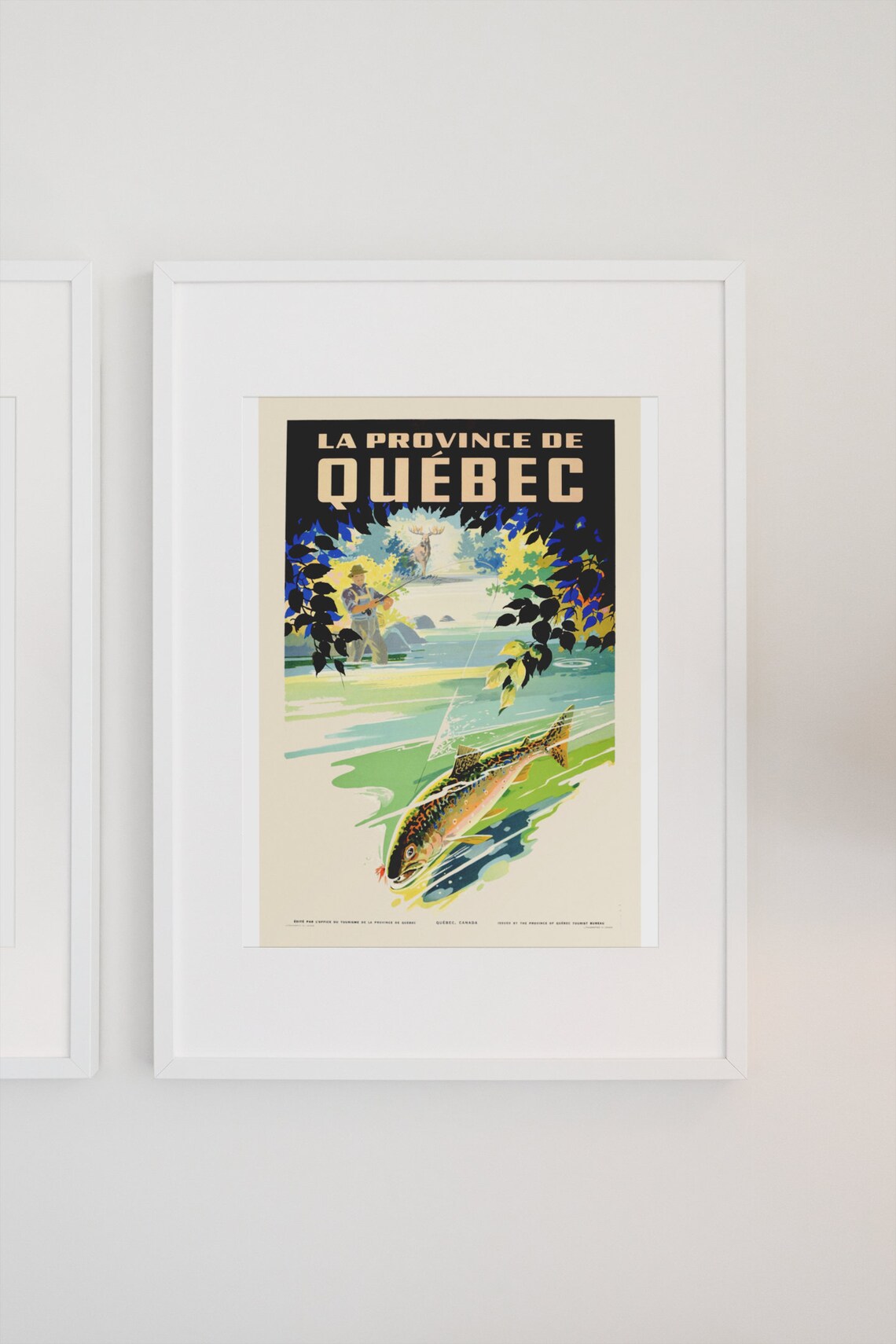 La Province de Quebec Vintage Fishing Moose Trout Travel Poster - Image 3