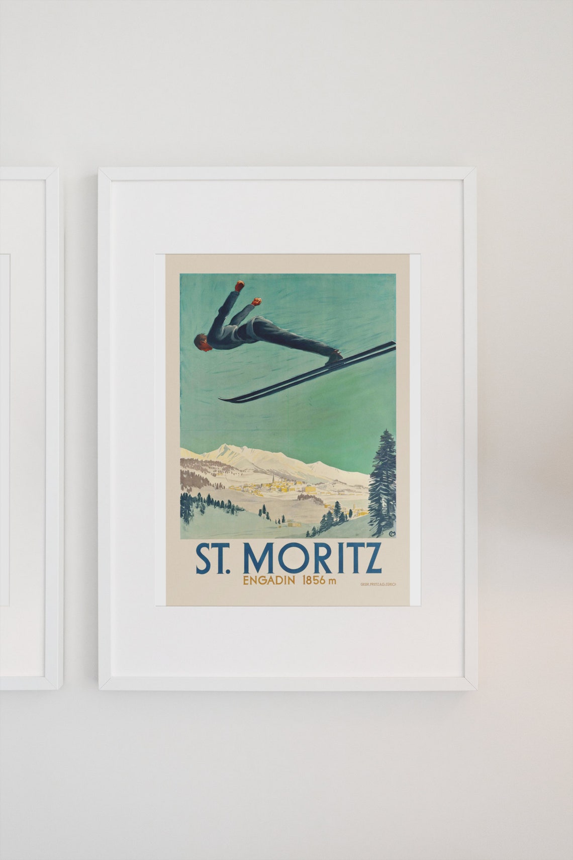 St. Moritz Engadin 1856m Vintage Swiss Classic Ski Jumping Poster - Image 3