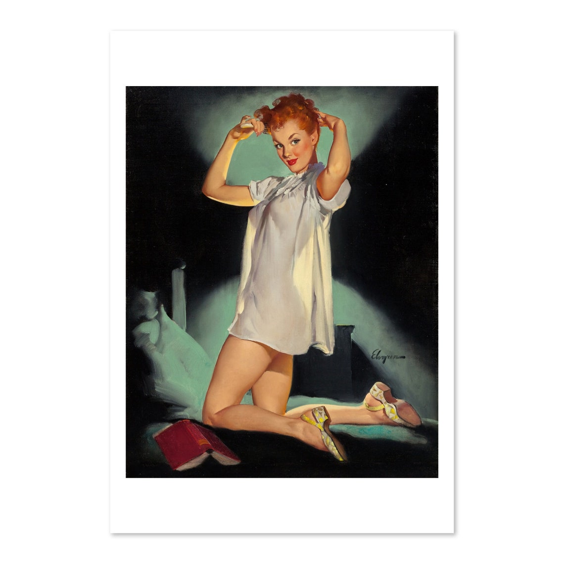 Gil Elvgren Redhead Nightshirt Bedtime Vintage Pinup Art Poster