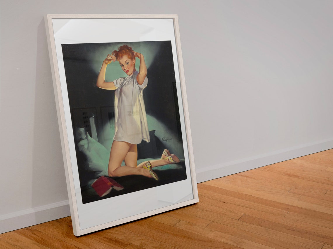 Gil Elvgren Redhead Nightshirt Bedtime Vintage Pinup Art Poster - Image 4