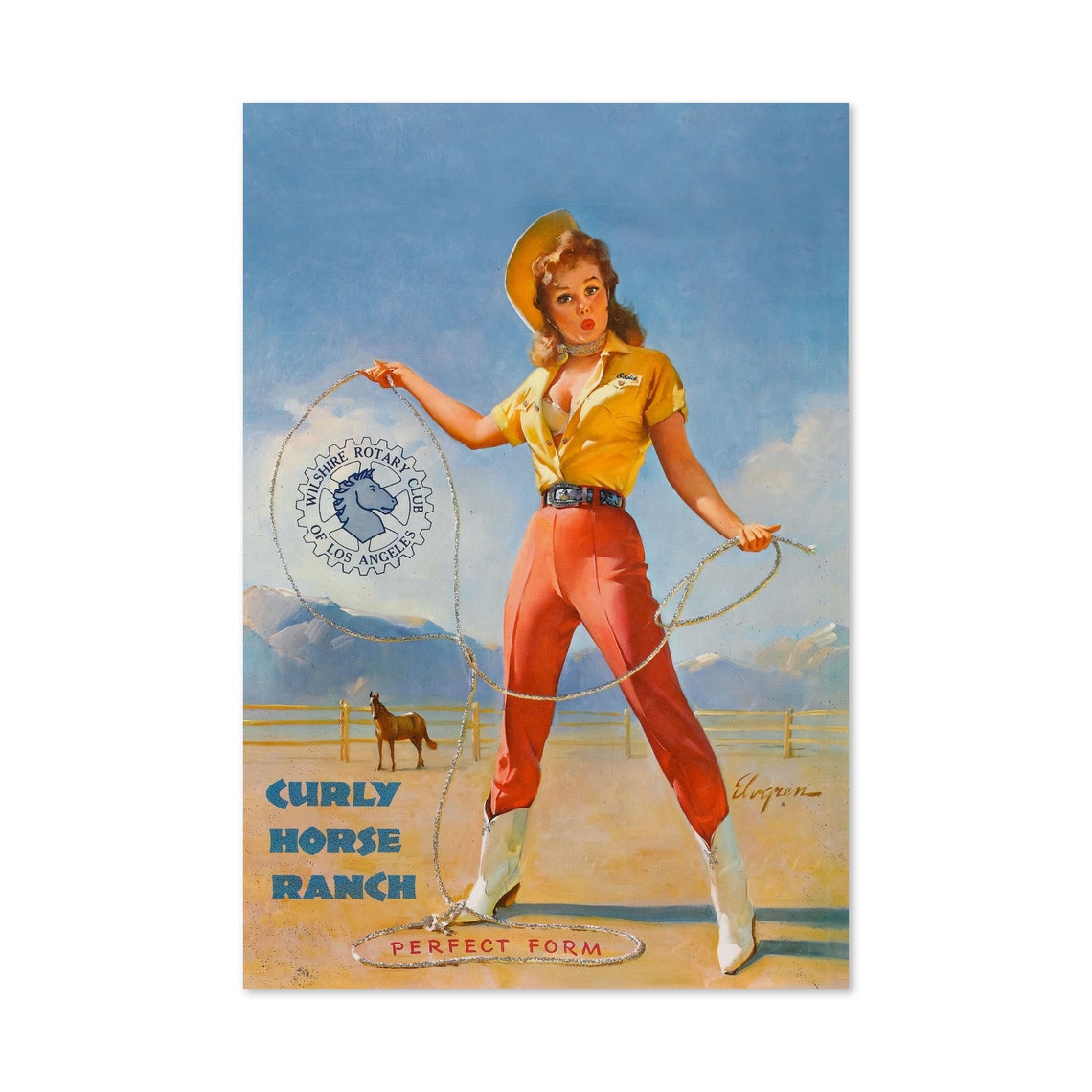 Gil Elvgren Perfect Form Curly Horse Ranch Cowgirl Lasso Poster