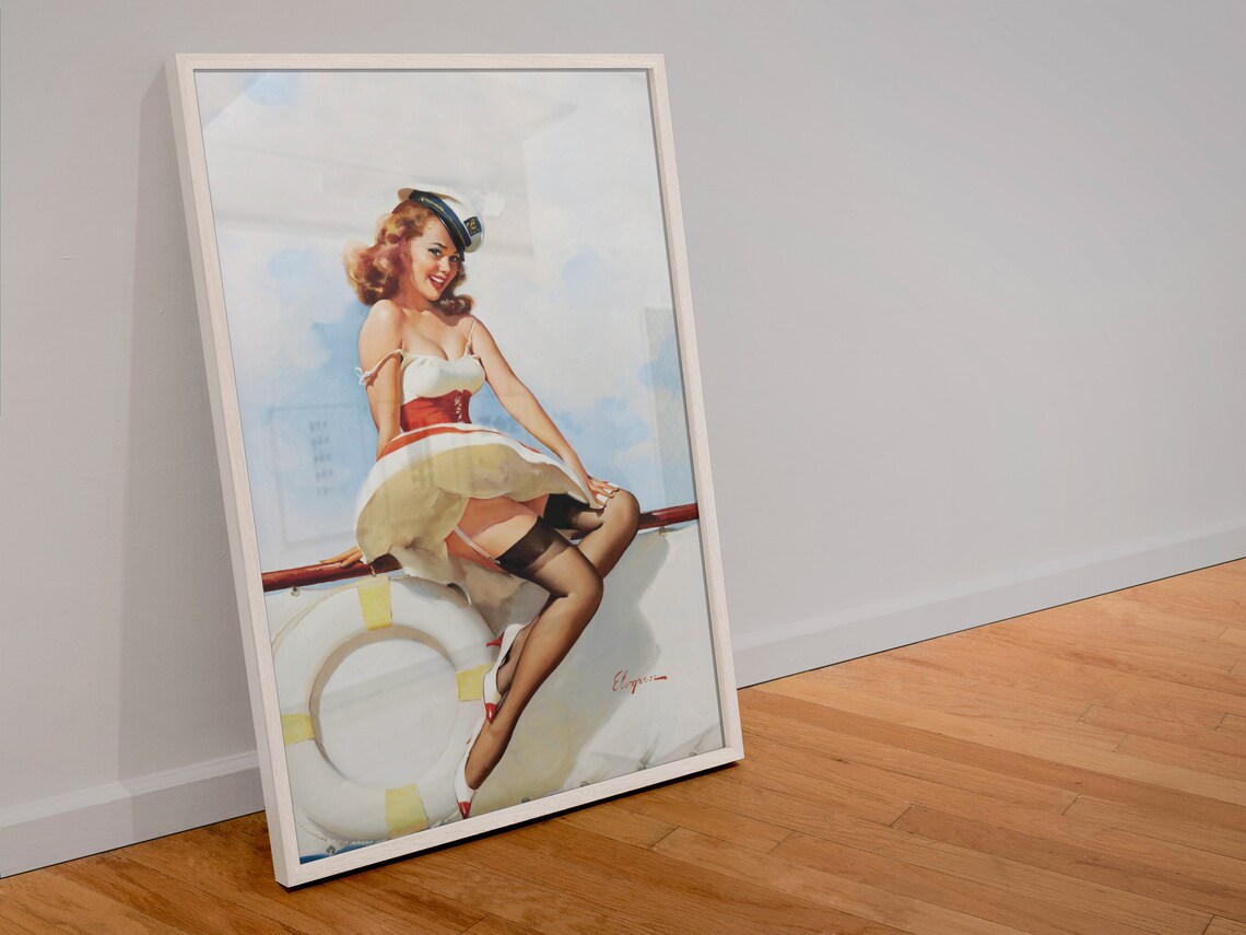 Elvgren All Hands on Deck Sailor Captain Pin Up Girl Sea Art Poster - Image 4