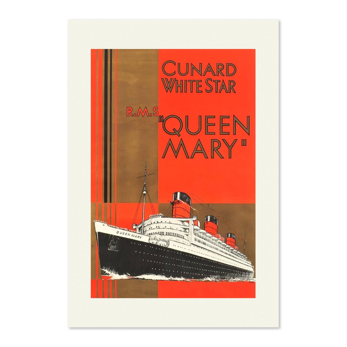 Cunard White Star RMS Queen Mary Art Deco Ocean Liner Poster