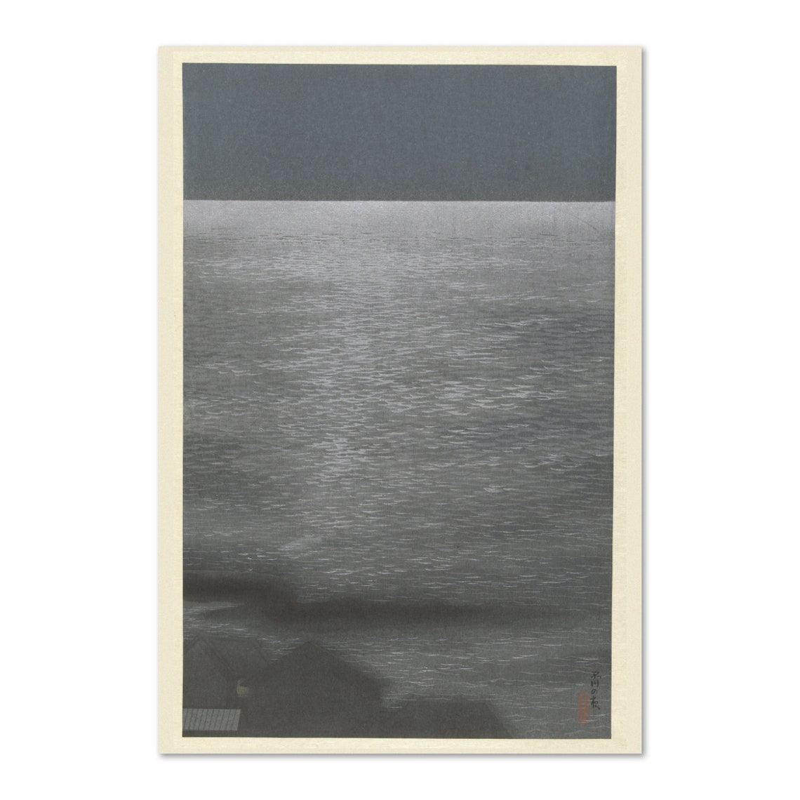 Moonlit Sea Waves Japanese Woodblock Night Ocean Minimal Poster