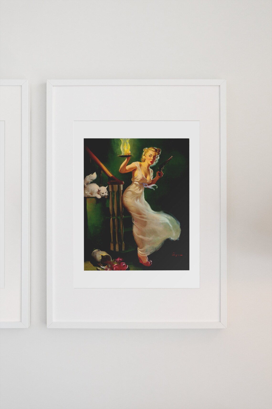 Gil Elvgren Looking for Trouble Pin Up Girl Pistol Vintage Poster - Image 3