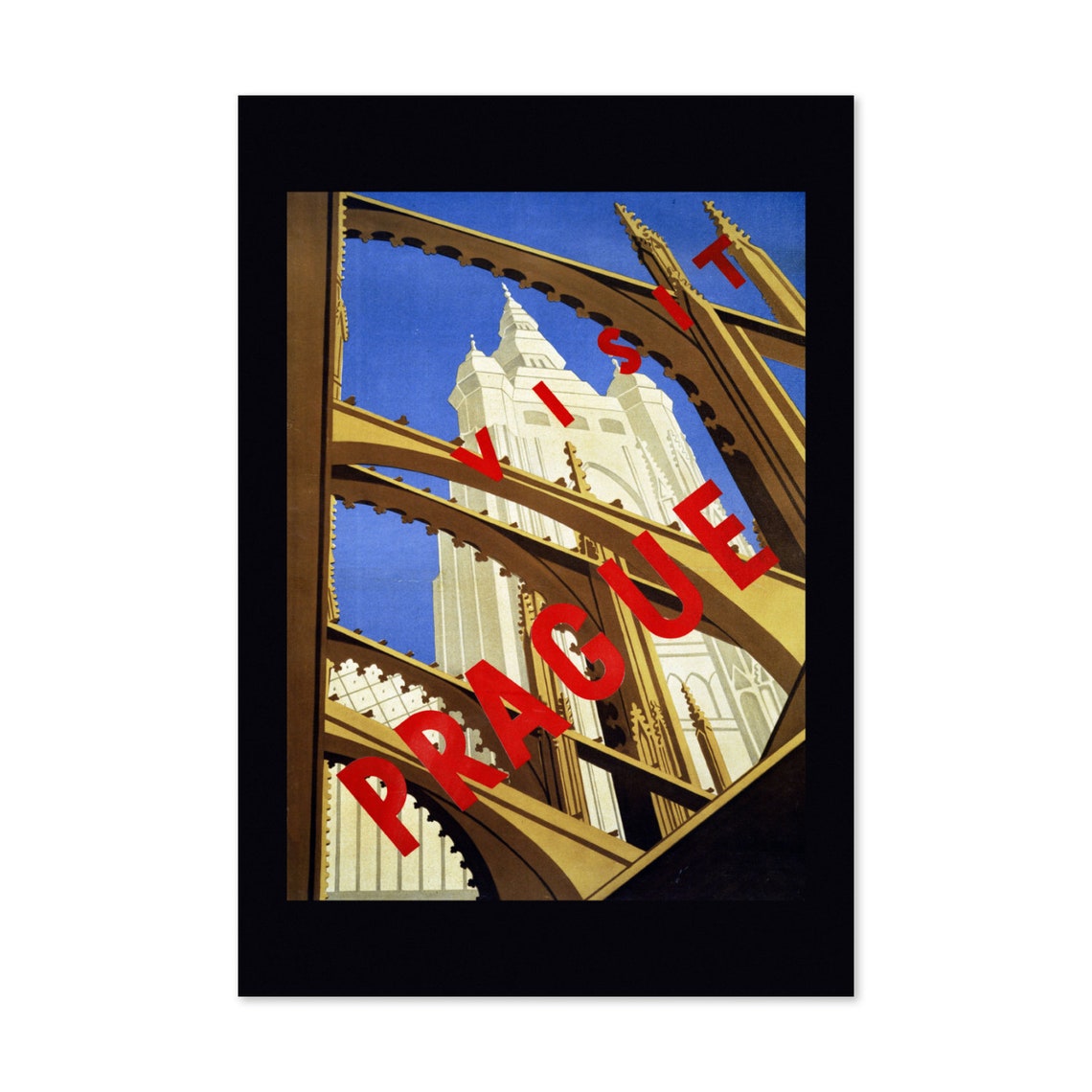 Visit Prague St Vitus Cathedral Buttresses Gothic Travel Poster