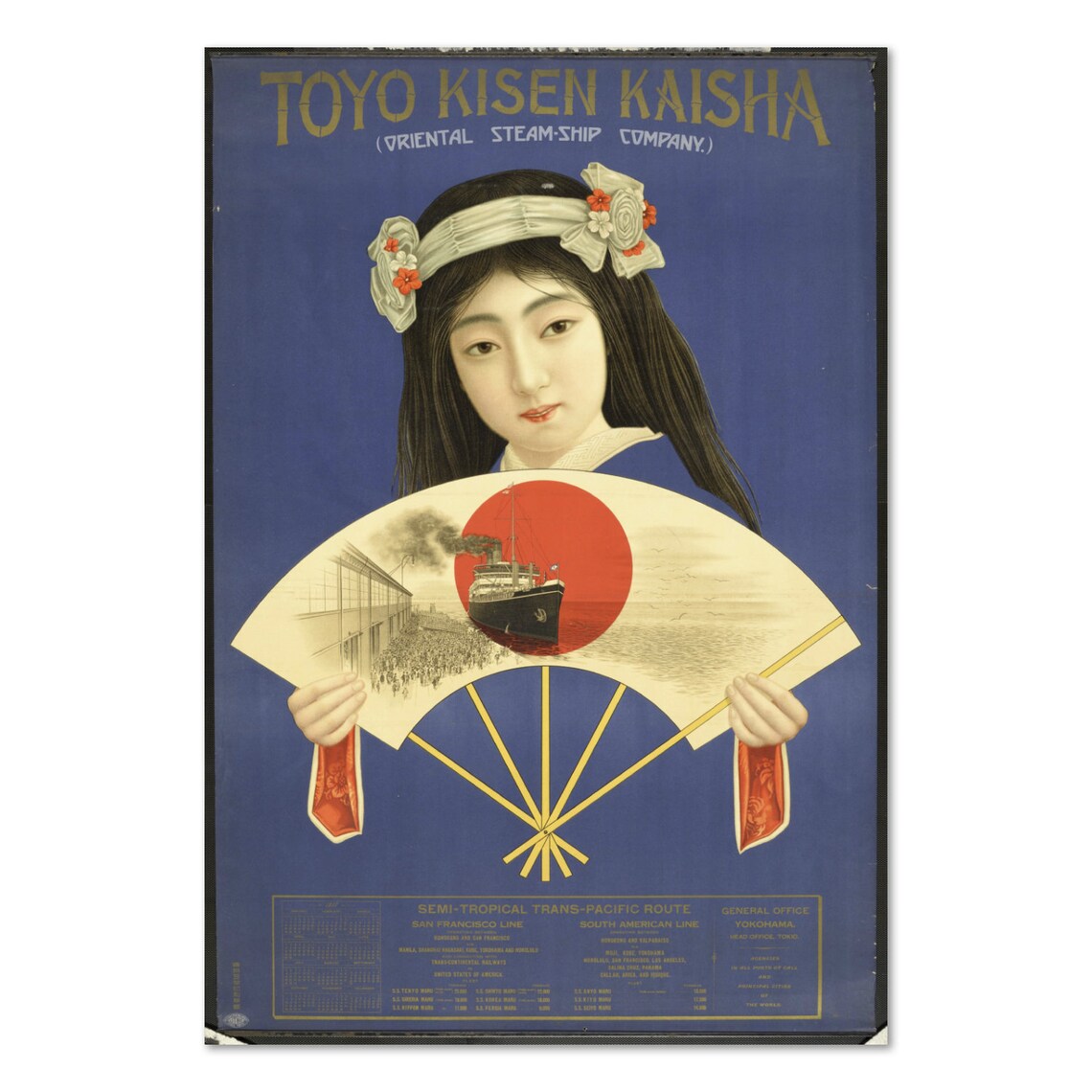 Vintage Toyo Kisen Kaisha Oriental Steamship Line Travel Poster