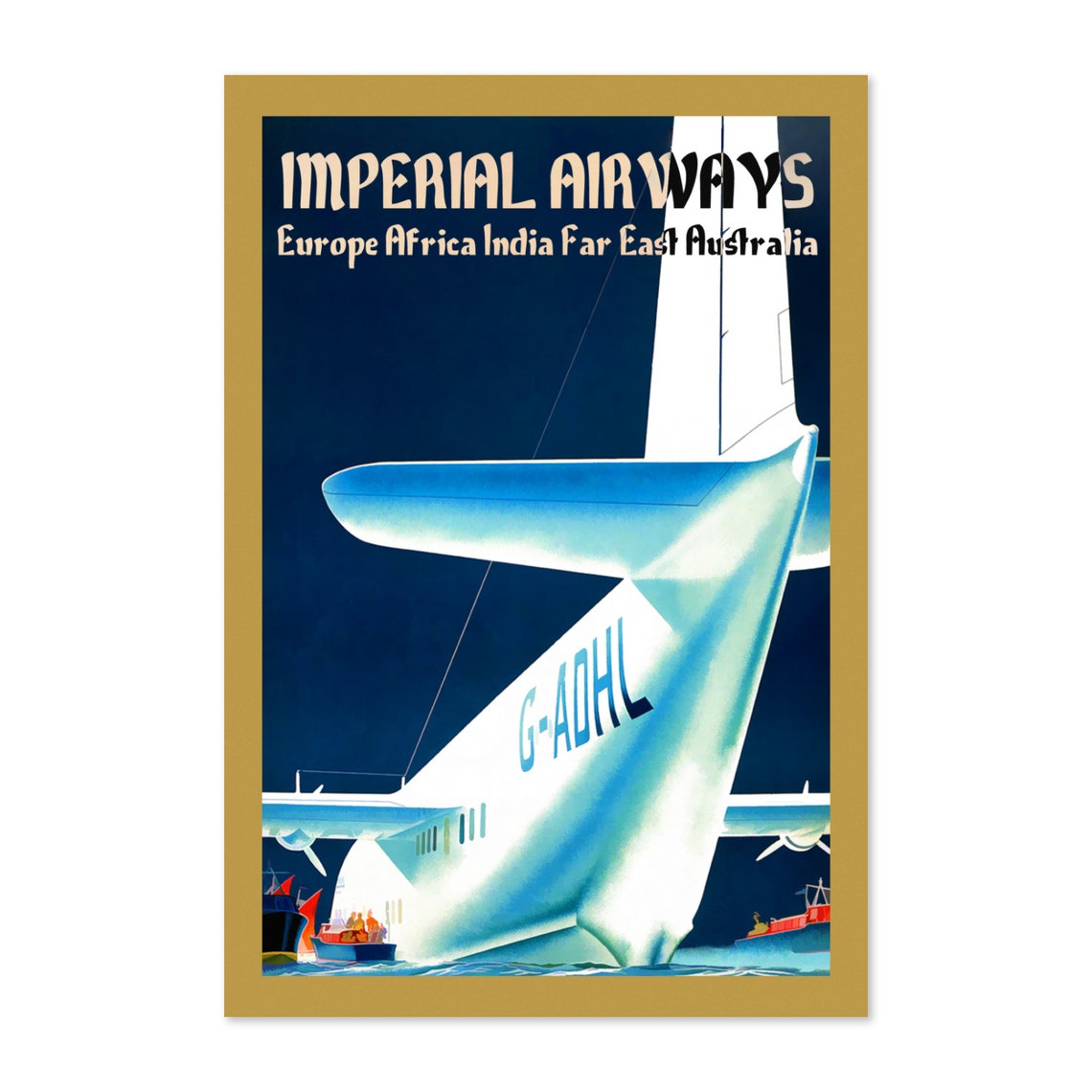 Imperial Airways Flying Boat G-ADHL Art Deco Classic Airline Poster