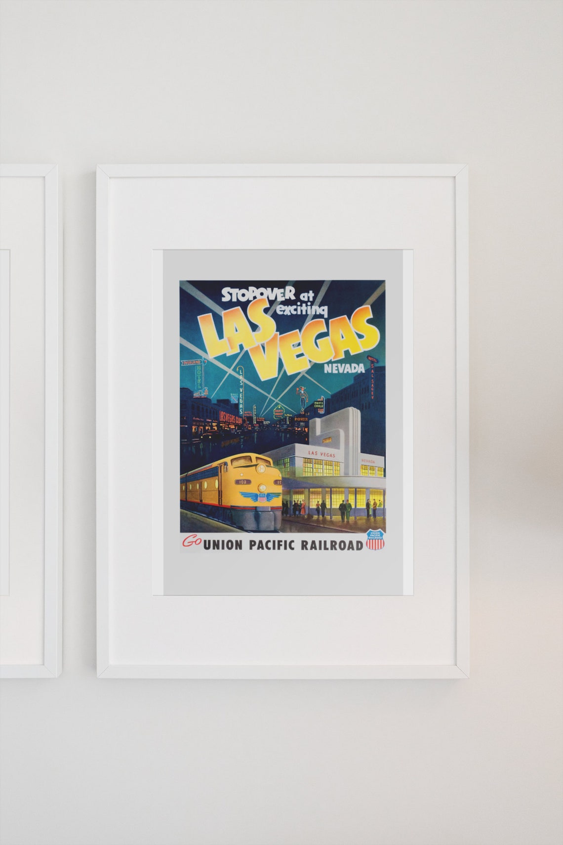 Las Vegas Nevada Stopover Union Pacific Railroad Night Poster - Image 3