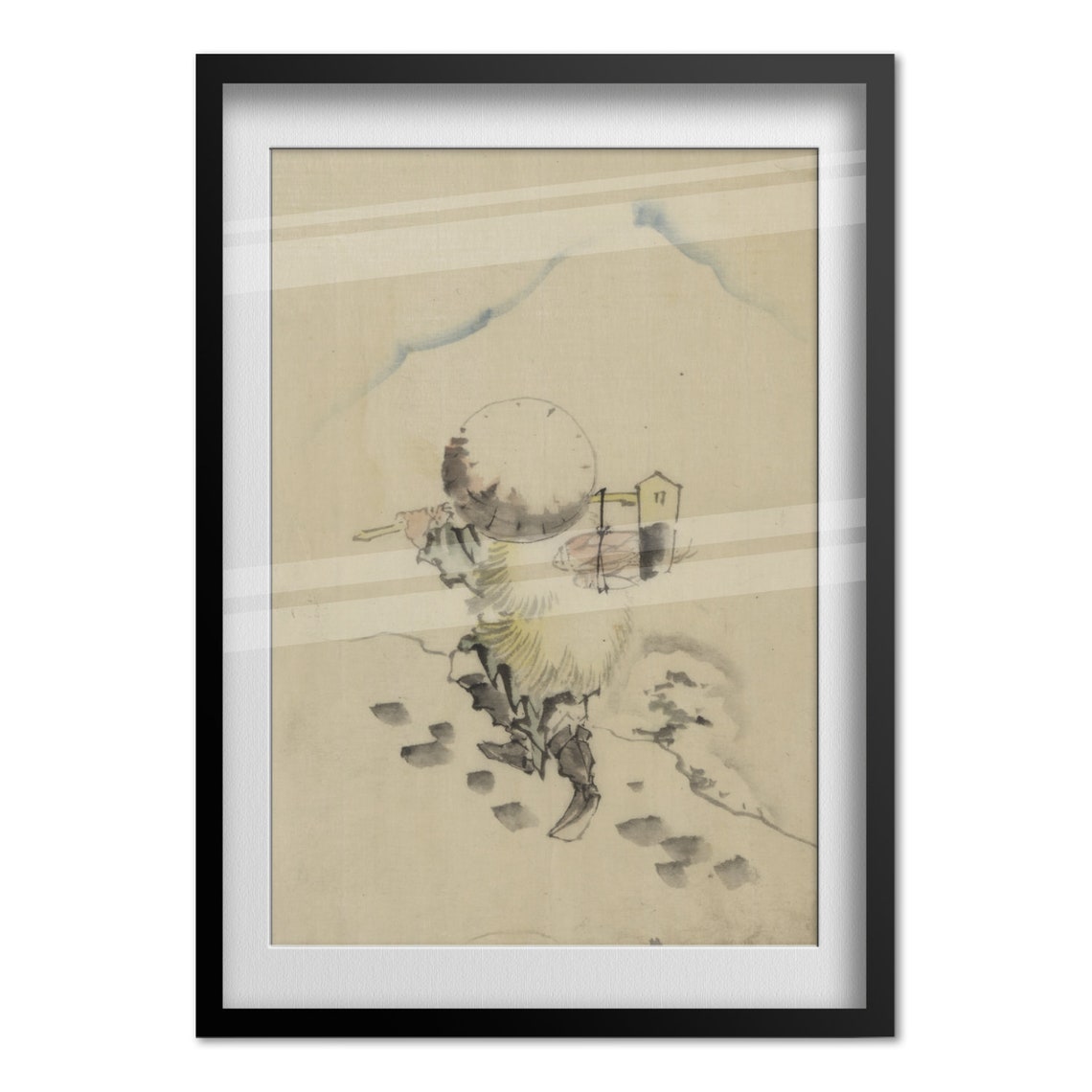 Vintage Japanese Traveler Climbing Snowy Mountain Ink Sketch Poster - Image 4