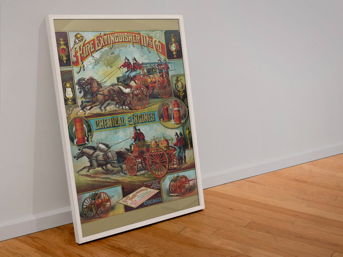 Fire Extinguisher Mfg Co Horse Drawn Chemical Engine Ad Poster - Image 4