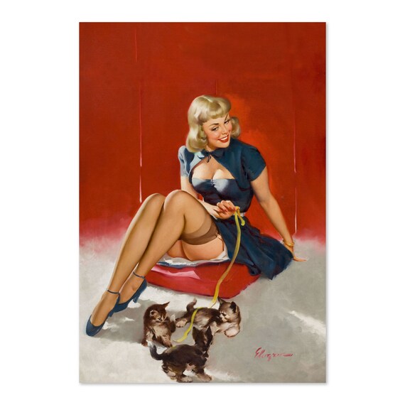 Elvgren Pin Up Girl With Kittens Some Cute Tricks Poster For Gifts And Wall Art Dcor