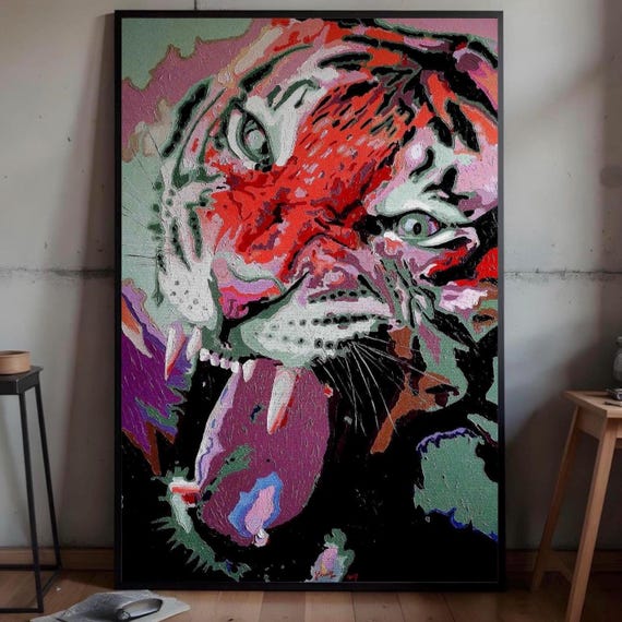 Colorful Tiger Wall Art Print Modern Abstract Animal Poster Bold Jungle Wildlife Decor Contemporary Home Gift For Lovers