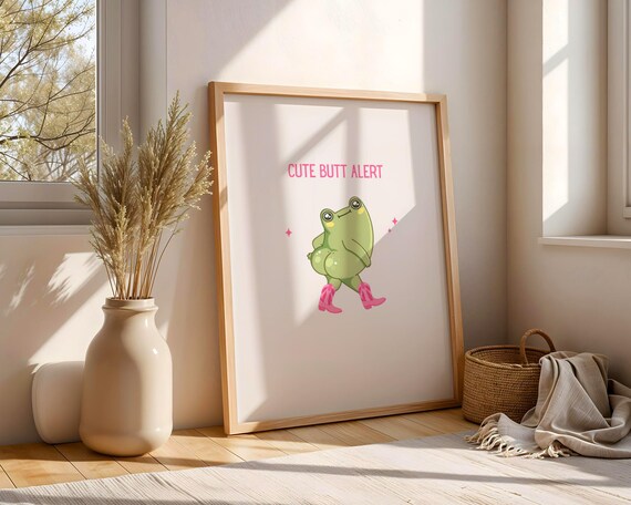 Funny Art Print Cute Frog With Cowboy Boots Butt Wall Decor Lover Gift