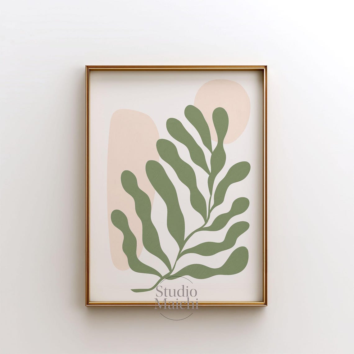 Minimalist Abstract Sage Green Botanical Leaf Branch Art Poster