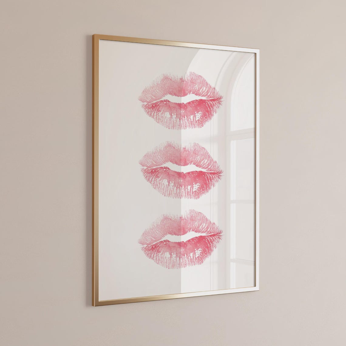 Pink Lipstick Kiss Marks Triple Coquette Chic Bedroom Decor Poster