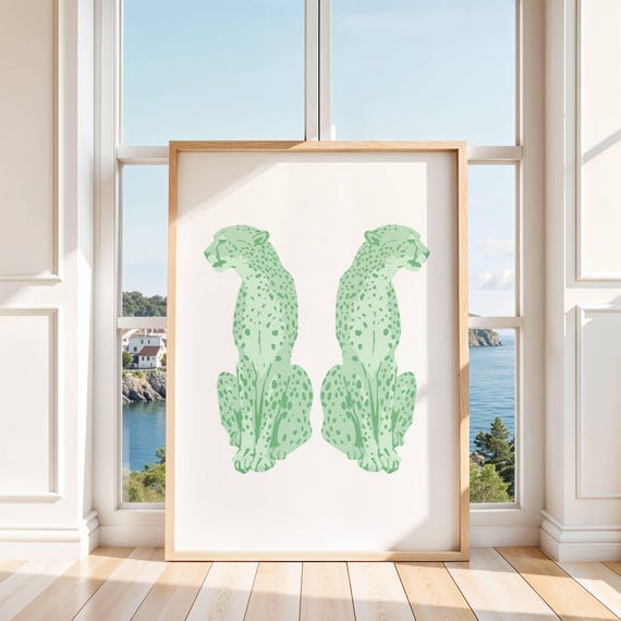 Green Cheetah Print Trendy Animal Wall Art For Dorms Apartments Or Bedroom Decor Bold Poster Instant