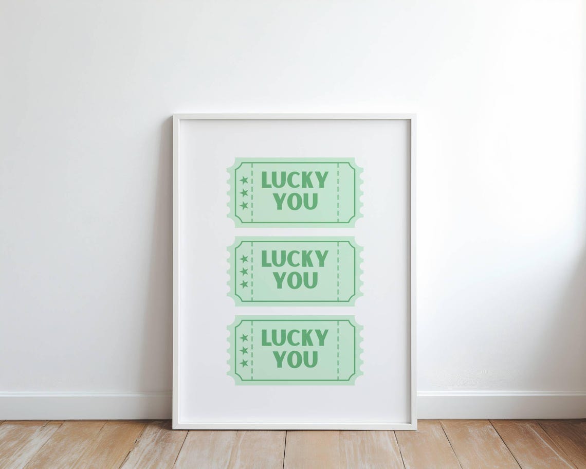 Green Lucky You Ticket Trio Retro Pop Art Fun Wall Decor Poster