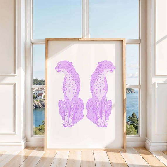 Purple Cheetah Print Trendy Animal Wall Art For Dorm Room Apartment Cute Bedroom Decor Instant