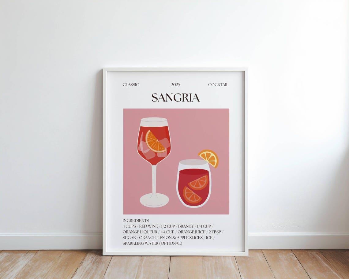 Sangria Classic Cocktail Recipe 2025 Kitchen Bar Cart Art Print