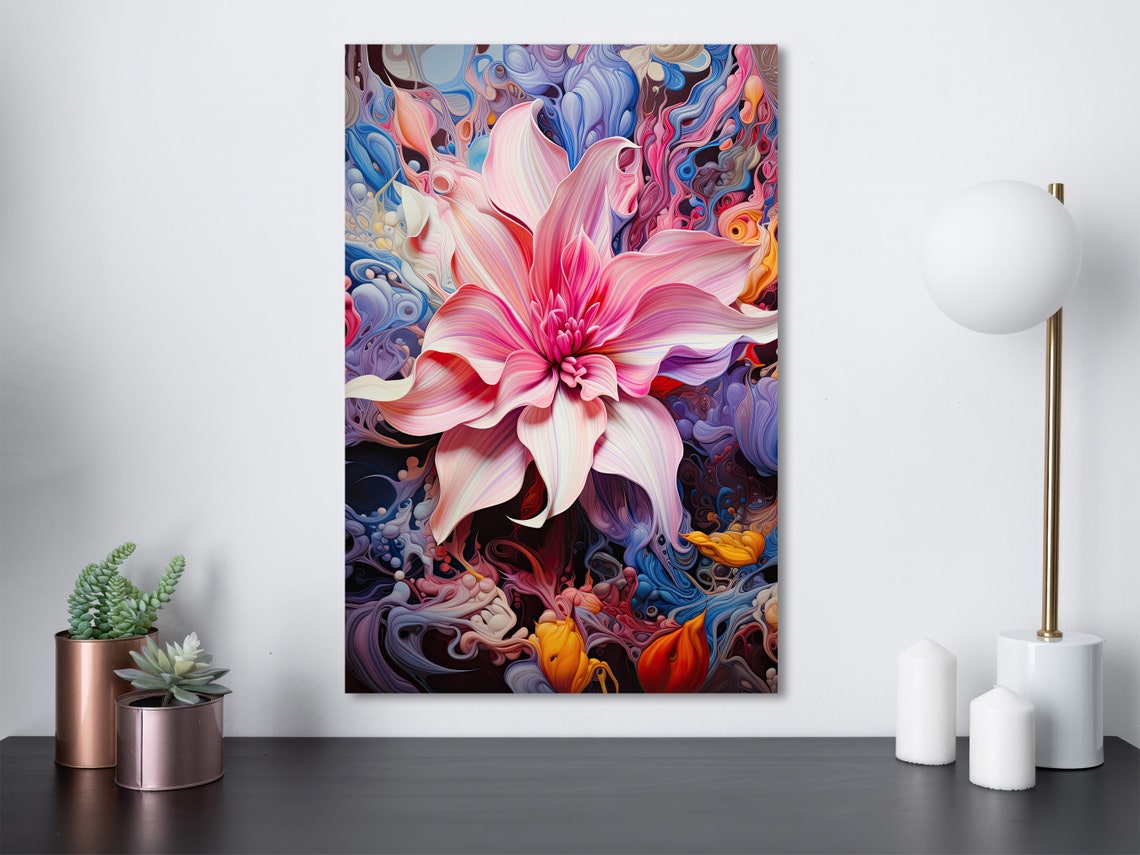 Giant Pink Bloom Psychedelic Fluid Abstract Floral Art Poster