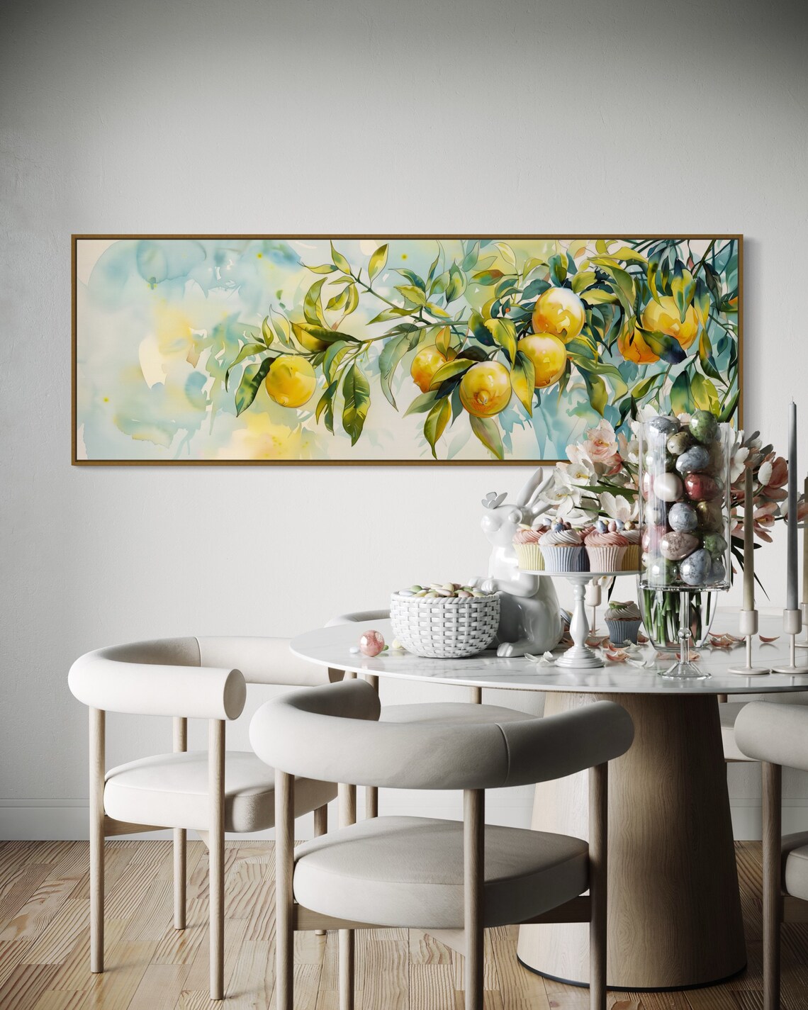 Colorful Lemon Branch Panoramic Wall Art Long Narrow Wall Art Print Lemon Tree Illustration For Cozy Kitchen Decor - Image 4