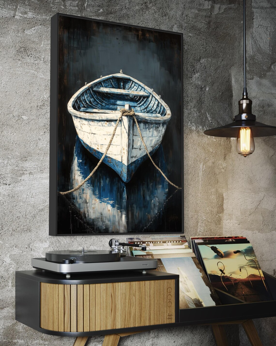 Weathered White Wooden Rowboat Moody Nautical Painting Coastal Poster - Image 3