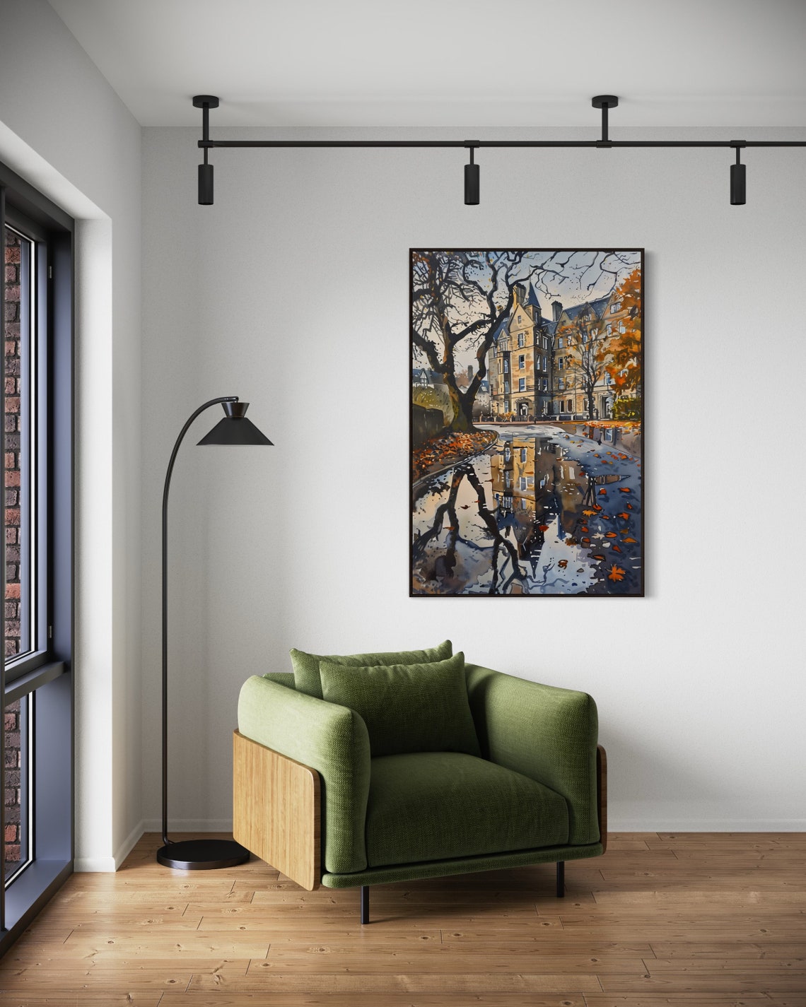 Edinburgh Rainy Autumn Street Watercolor Puddle Reflections Poster - Image 4