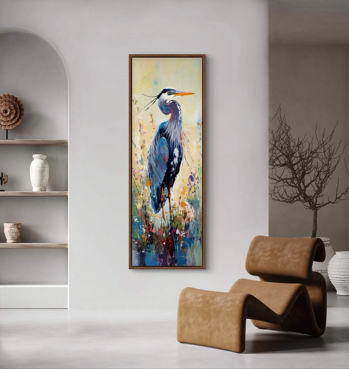 Blue Heron Vertical Art Print, Abstract Florals - Image 4