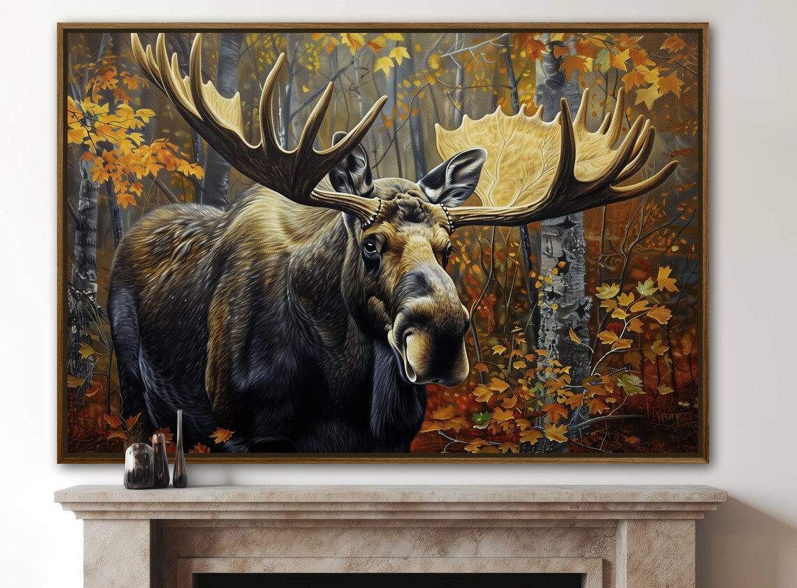 Majestic Moose Autumn Forest Antlers Realistic Wildlife Painting Print - Image 2