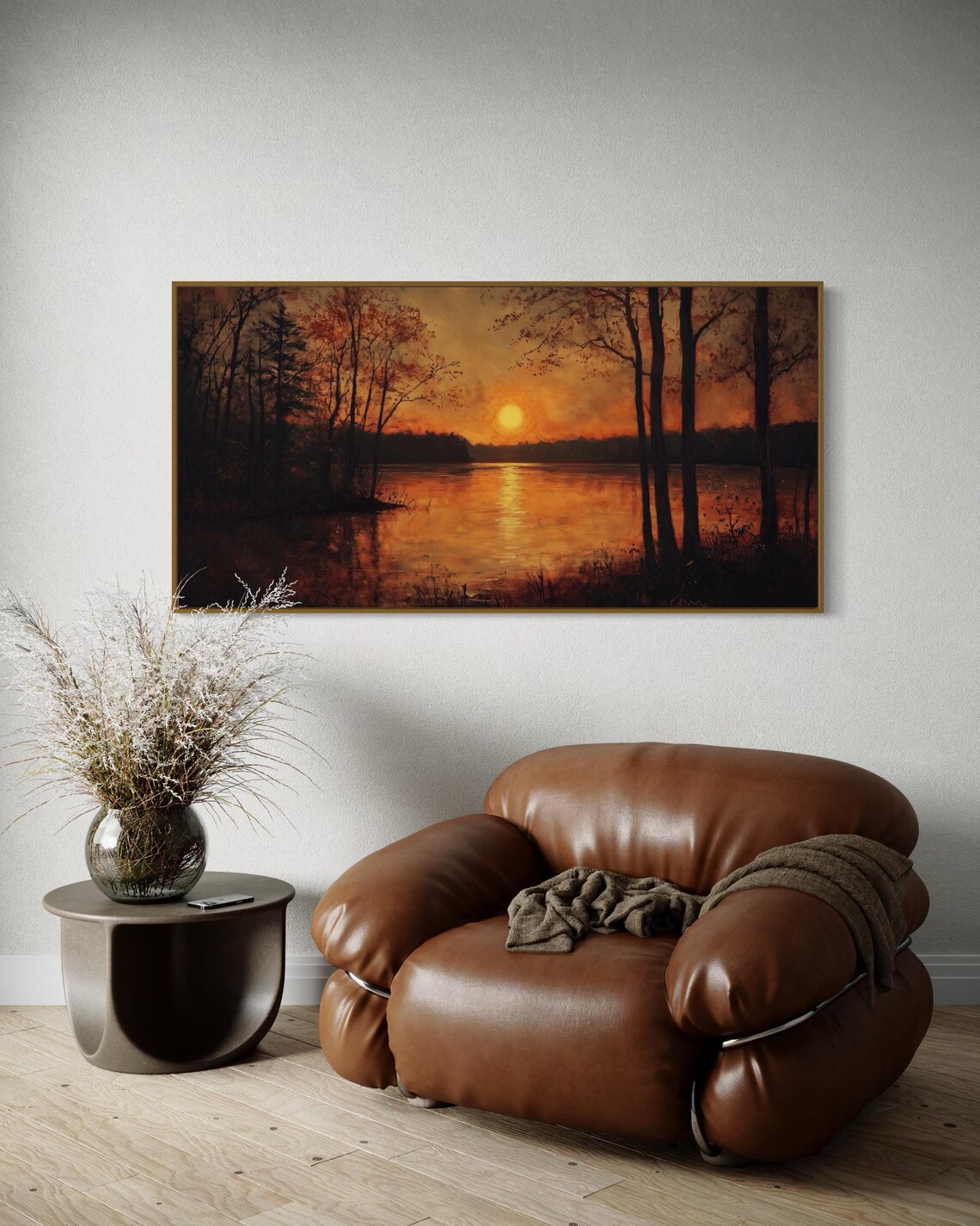 Sunset Over The Lake, Autumn Forest Landscape