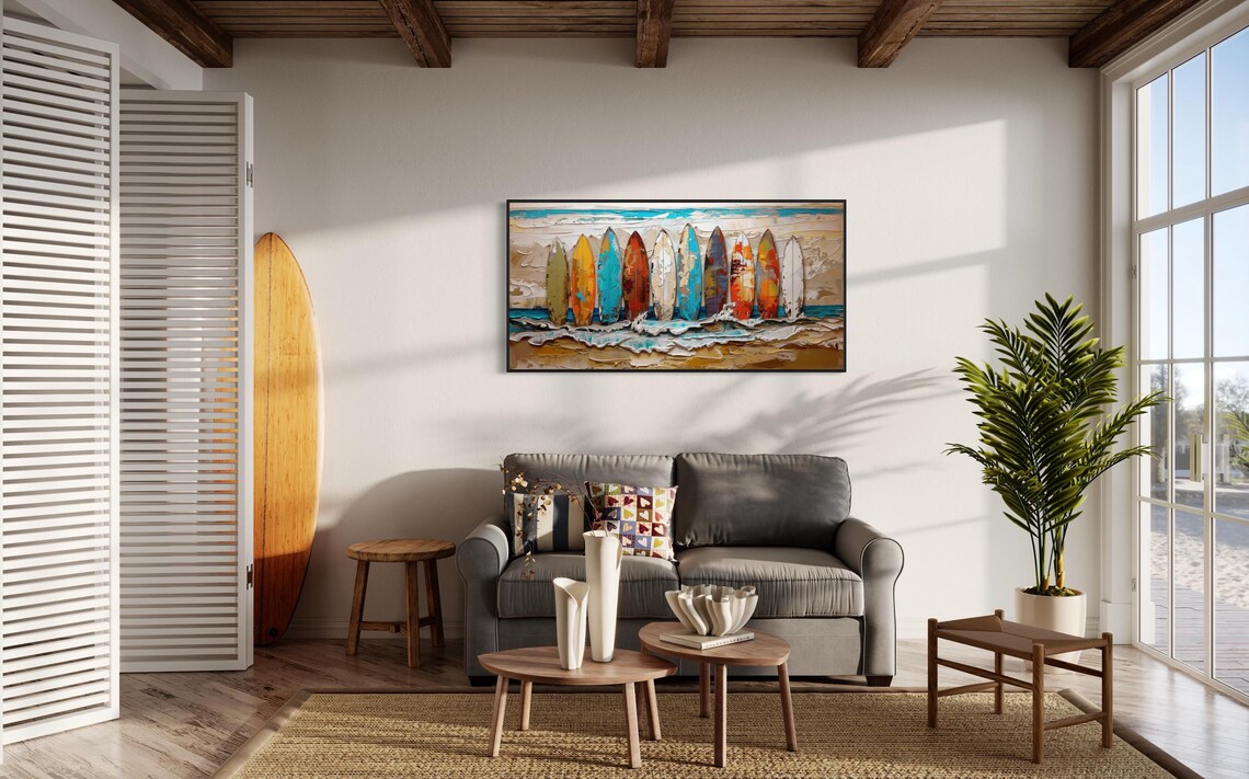 Surfboard Coastal Panoramic Art Print for Beach House - Image 4