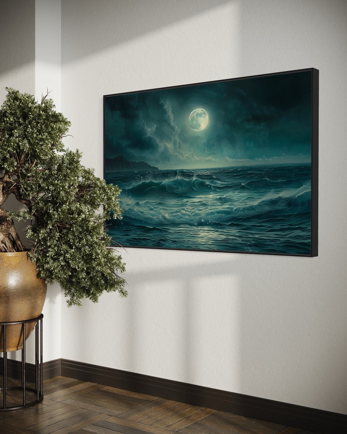 Emerald Moonlit Ocean Night Waves Full Moon Deep Teal Sea Poster - Image 5