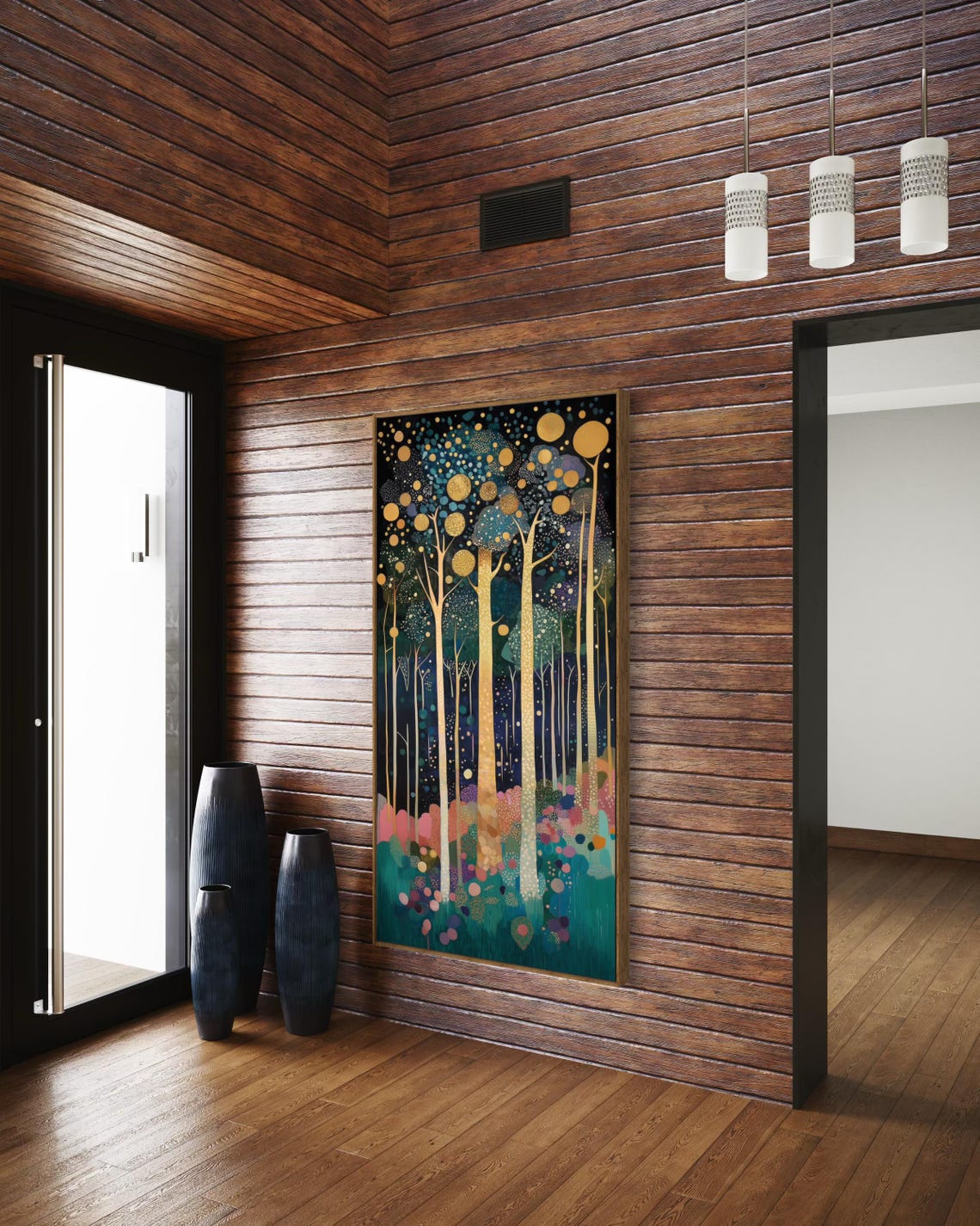 Golden Abstract Forest Night Klimt Inspired Glowing Trees Wall Poster - Image 5