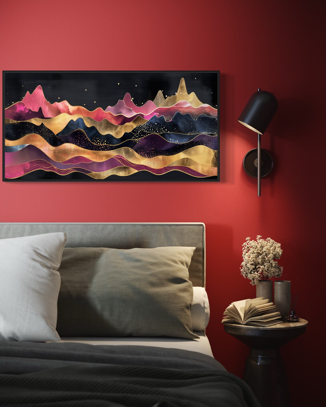 Midnight Summit Starry Night Sky, Abstract Mountain Art - Image 3