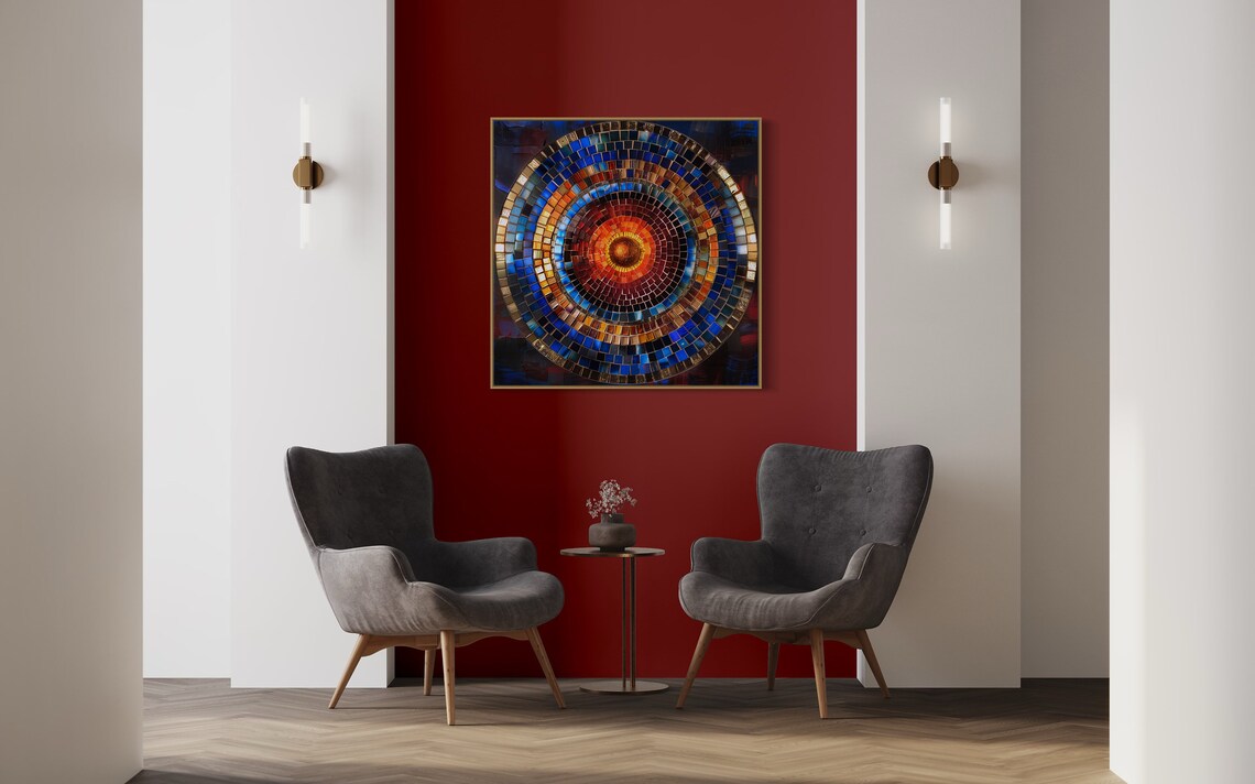 Vivid Mosaic Round Whorl Abstract Spiral Art Print - Image 5