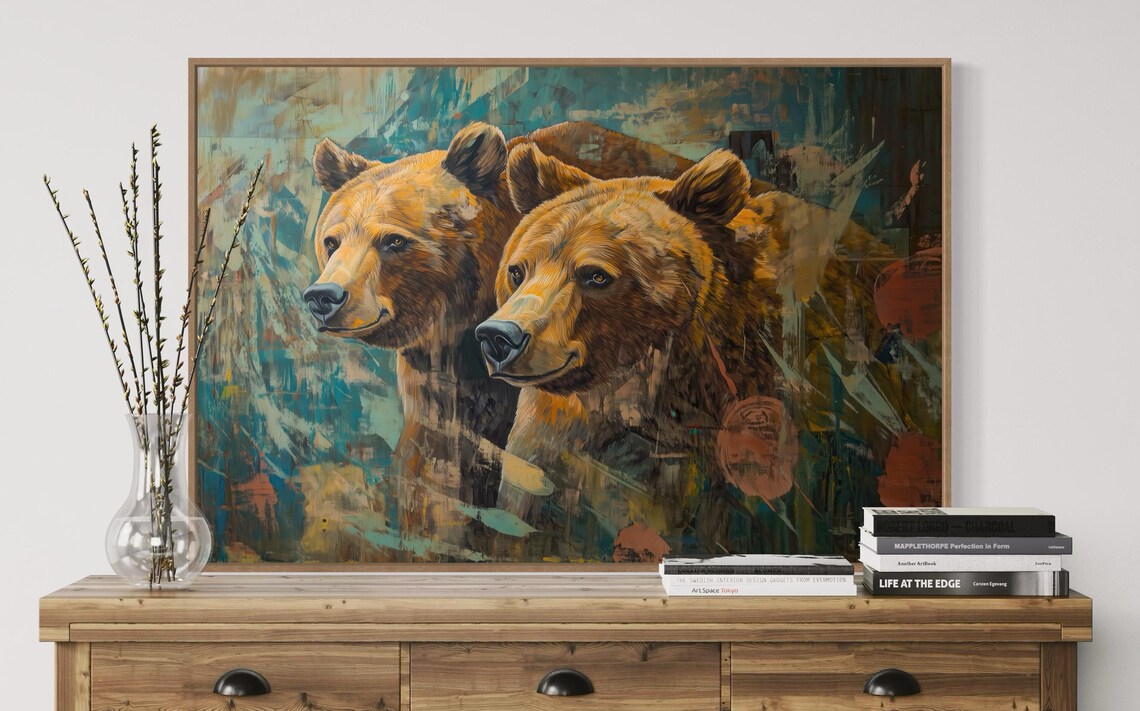 Rustic Brown Bear Couple Abstract Animal Print - Image 5