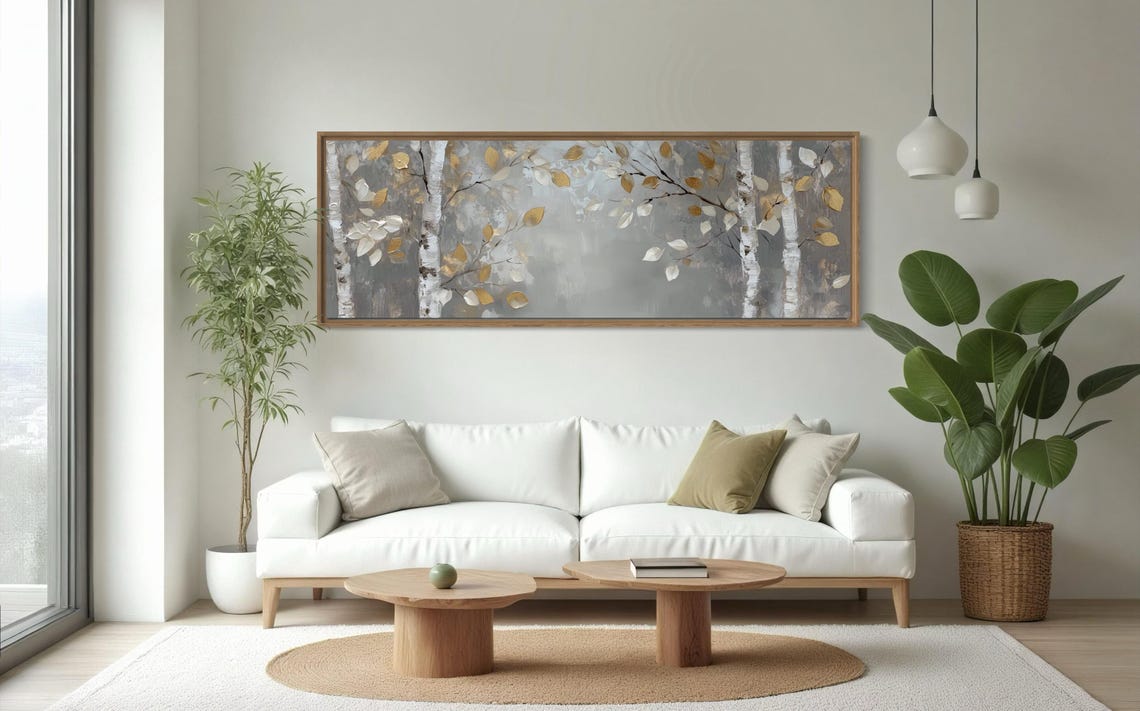 Birch Tree Gold White Leaves Misty Gray Panoramic Serene Forest Poster - Image 2