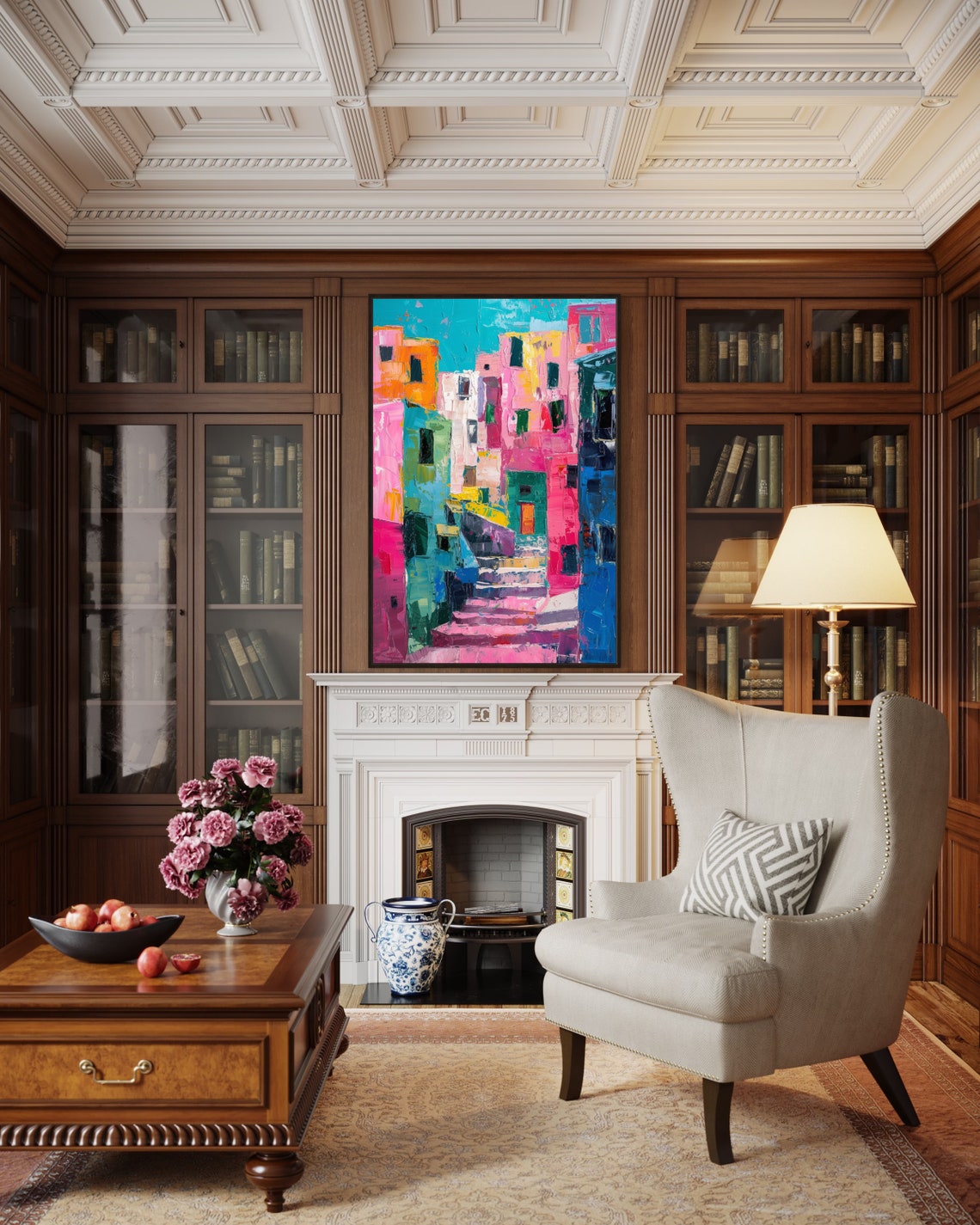 Colorful Abstract City Street Pink Teal Buildings Modern Urban Poster - Image 5