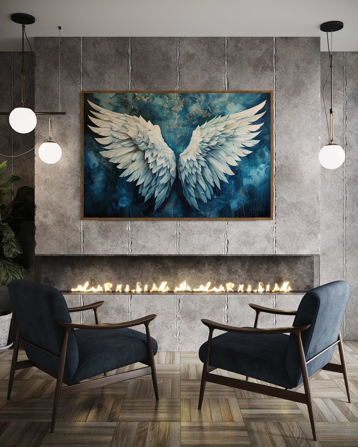 White Angel Wings Deep Blue Abstract Celestial Spiritual Art Print Wall Poster - Image 4