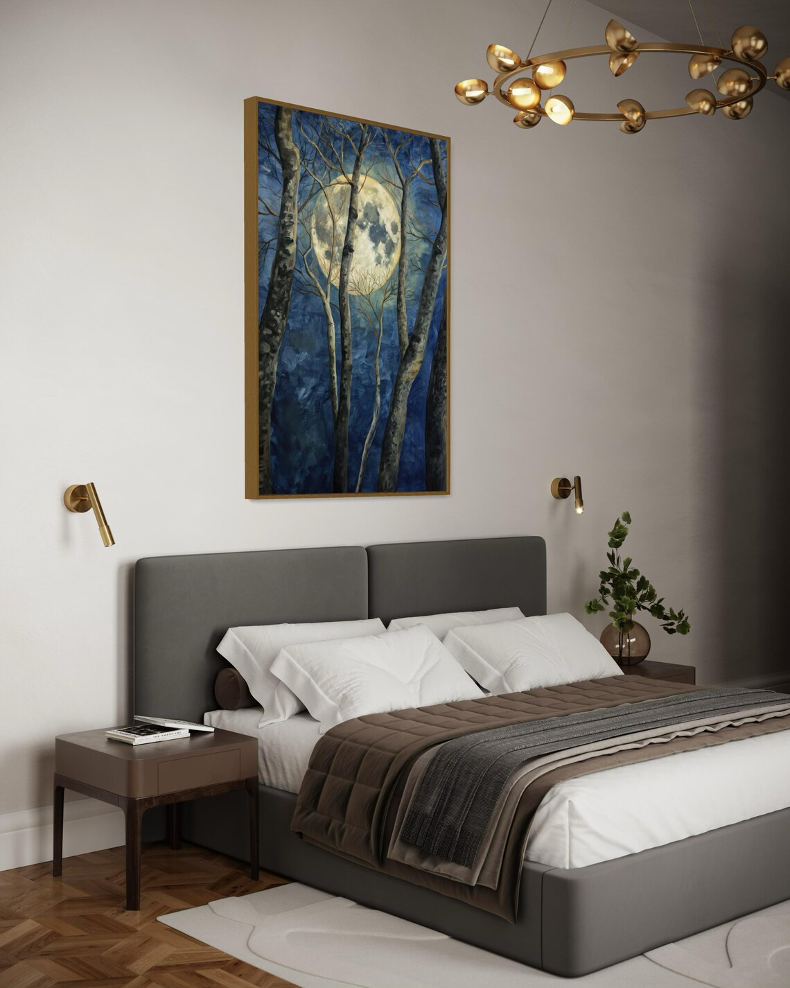 Full Moon in Dark Forest, Gothic Moonlight Art Print - Image 5