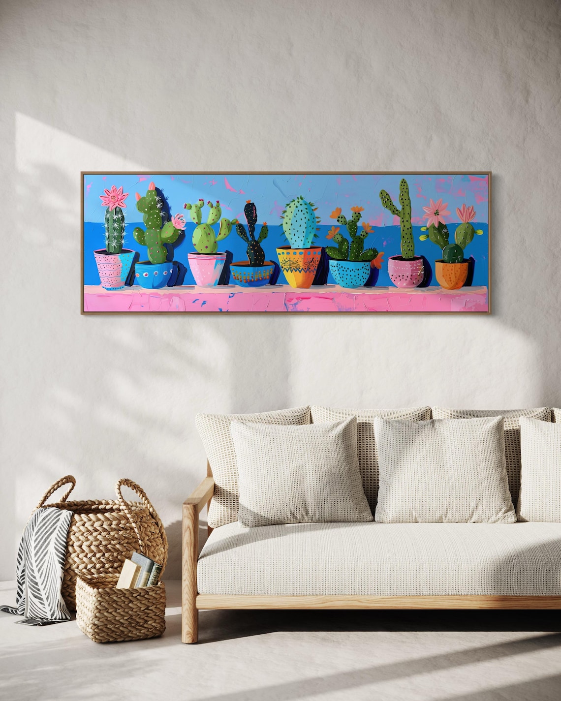 Colorful Potted Cactus Plants Quirky Folk Botanical Succulent Wall Art - Image 5