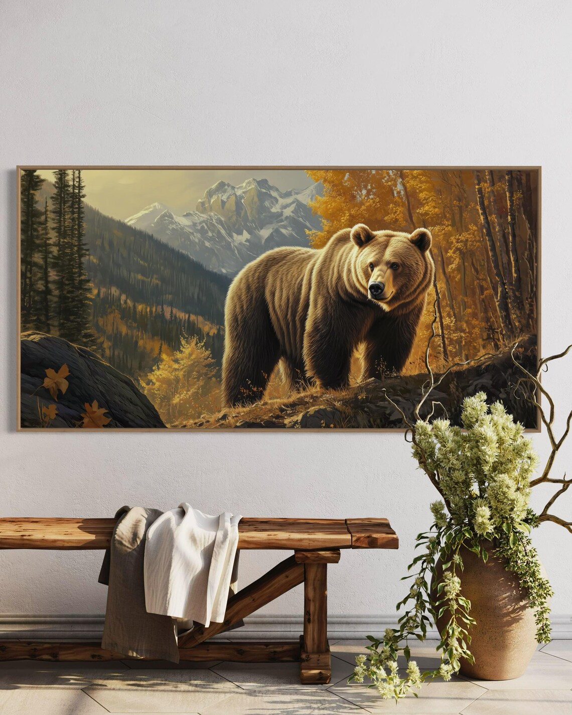 Grizzly Bear In Autumn Mountain Forest Snowy Peaks Wildlife Panoramic Print - Image 4