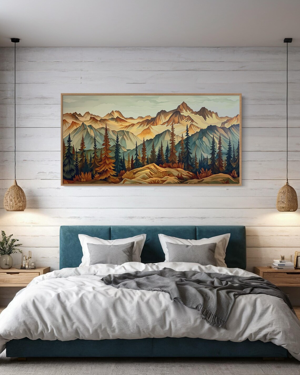 Luxury Mountain Peaks Panoramic Wilderness Art Print For Above Bed Decor Rustic Elegance In Hallway Wall Art Enchanted Forest Panorama - Image 4