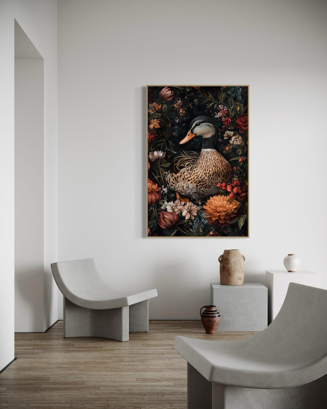 Victorian Duck Art Moody Floral Statement Wall Print For Above Couch And Bathroom Decor Perfect Luxury Home Artwork - Image 3