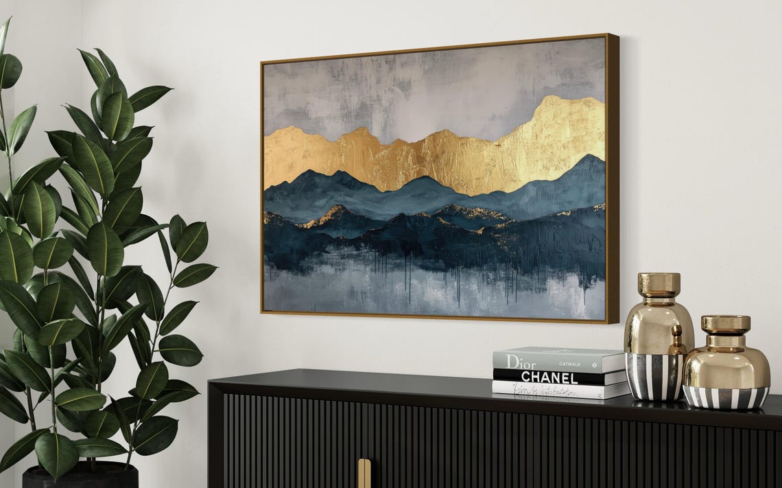 Elegant Modern Abstract Mountains Luxury Panoramic Wall Art Print For Peaceful Above Bed Decor Perfect Moody Statement Wall Art - Image 4